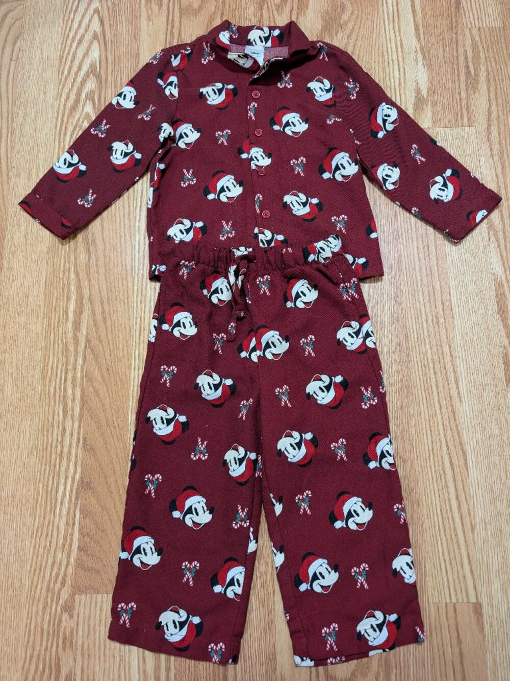 Hanna Andersson Disney Christmas Santa Hat Mickey Mouse Flannel Pajamas 90 3T